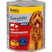 MultiFit Favourites Nassfutter Hund Adult, Rind mit Hühnerherzen 6x800 g von MultiFit