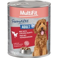 MultiFit Favourites Nassfutter Hund Adult, Rind mit Hühnerherzen 6x800 g von MultiFit