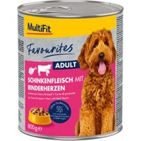 MultiFit Favourites Nassfutter Hund Adult, Schinkenfleisch mit Rinderherzen 6x800 g von MultiFit