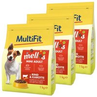 MultiFit Mellos Trockenfutter Hund Adult, Mini, Rind und Karotten 3x1 kg von MultiFit