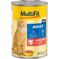 MultiFit Nassfutter Katze Adult, Paté, Rind und Leber 12x400 g von MultiFit