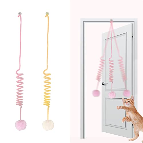 MultiValue Katzenspielzeug zum Aufhängen, interaktives Katzenspielzeug mit Glocke, lustiges Spielzeug, Jagd, Unterhaltung an der Tür, hängendes Katzenspielzeug für Jagd, Training, 2 Stück (Rosa + Gelb von MultiValue
