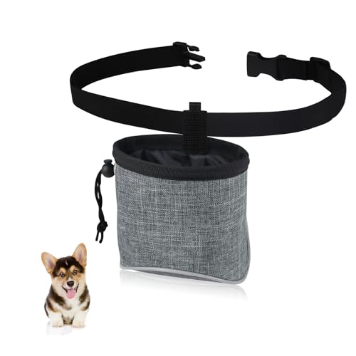 MultiValue Leckerlibeutel für Hundetraining, Oxford-Tuch, Leckerli-Tasche mit verstellbarem Kordelzug, integrierter Kotbeutelspender, Hüftgurt-Clip, Grau von MultiValue