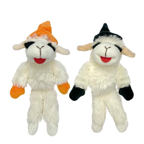 Multipet Halloween Lamb Chop Offizielles Lizenzprodukt 17,8 cm Schlapphut, Plüsch-Quietsch-Haustierspielzeug, 2 Stück (Schwarz & Orange) von Multipet