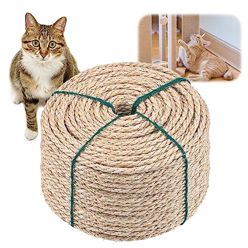 40M Natural Sisalseil für Kratzbaum - Robustes Katzenkratzbaum Ersatzseil - Ideal für Haushalt, Garten, DIY & Deko - Langlebiges Kratzseil für glückliche Katzen - 6MM Durchmesser (40M Länge) von MumdoYAL