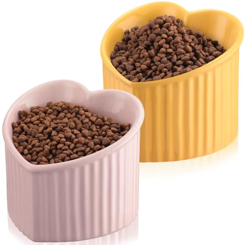 Mumufy Erhöhte Keramik-Näpfe für Katzen, geneigt, erhöht, Anti-Erbrechen, Katzennapf für den Innenbereich, stressfrei, Wassernapf für Welpen, herzförmig, Rosa, Gelb, 2 Stück Mumufy Erhöhte Keramik-Näpfe für Katzen, geneigt, erhöht, Anti-Erbrechen, Katzennapf für den Innenbereich, stressfrei, Wassernapf für Welpen, herzförmig, Rosa, Gelb, 2 Stück von Mumufy