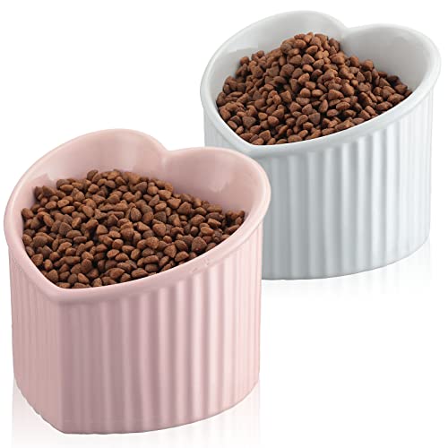 Mumufy Erhöhte Keramik-Näpfe für Katzen, geneigt, erhöht, Anti-Erbrechen, Katzennapf für den Innenbereich, stressfrei, Wassernapf für Welpen, herzförmig, Rosa, Weiß, 2 Stück Mumufy Erhöhte Keramik-Näpfe für Katzen, geneigt, erhöht, Anti-Erbrechen, Katzennapf für den Innenbereich, stressfrei, Wassernapf für Welpen, herzförmig, Rosa, Weiß, 2 Stück von Mumufy