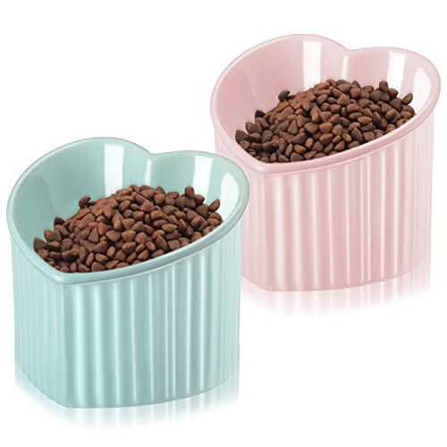 Mumufy Erhöhte Futternäpfe aus Keramik, geneigt, erhöht, Anti-Erbrechen, Katzennapf für den Innenbereich, stressfrei, Wassernapf für Welpen, herzförmig, Macaron-Blau, Rosa, 2 Stück Mumufy Erhöhte Futternäpfe aus Keramik, geneigt, erhöht, Anti-Erbrechen, Katzennapf für den Innenbereich, stressfrei, Wassernapf für Welpen, herzförmig, Macaron-Blau, Rosa, 2 Stück von Mumufy