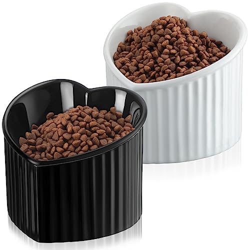 Mumufy Erhöhte Katzennäpfe aus Keramik, geneigt, erhöht, Anti-Erbrechen, Katzennäpfe für den Innenbereich, stressfrei, Wassernapf für Katzen, Welpen, Herzform, Perlweiß, Schwarz, 2 Stück Mumufy Erhöhte Katzennäpfe aus Keramik, geneigt, erhöht, Anti-Erbrechen, Katzennäpfe für den Innenbereich, stressfrei, Wassernapf für Katzen, Welpen, Herzform, Perlweiß, Schwarz, 2 Stück von Mumufy