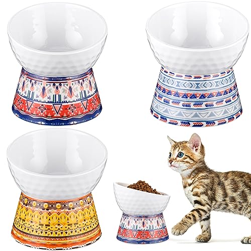 Mumufy 3-teiliges Keramik-Katzennapf-Set, geneigt, erhöhter Katzennapf, 284 ml, Anti-Erbrechen, erhöhter Futternapf, 12,2 cm breit, für Katzen, Haustiere, kleine Hunde, Nackenschutz von Mumufy