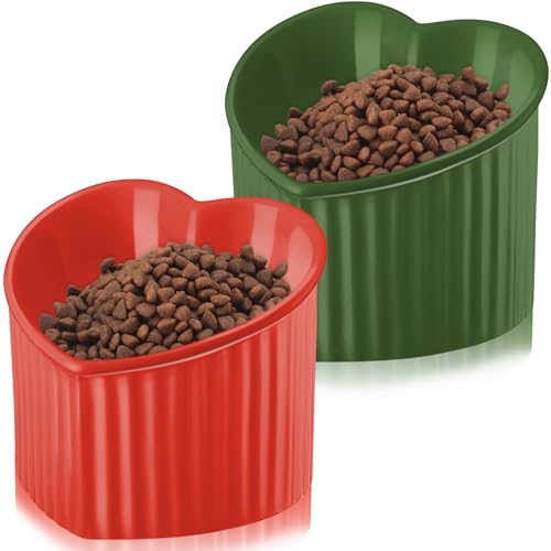 Mumufy Erhöhte Futternäpfe aus Keramik, geneigt, erhöht, Anti-Erbrechen, Katzennapf für den Innenbereich, stressfrei, Wassernapf für Welpen, herzförmig, Rot, Grün, 2 Stück Mumufy Erhöhte Futternäpfe aus Keramik, geneigt, erhöht, Anti-Erbrechen, Katzennapf für den Innenbereich, stressfrei, Wassernapf für Welpen, herzförmig, Rot, Grün, 2 Stück von Mumufy