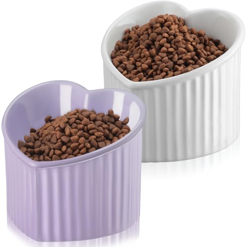 Mumufy Erhöhte Keramik-Näpfe für Katzen, geneigt, erhöht, Anti-Erbrechen, Katzennapf für den Innenbereich, stressfrei, Wassernapf für Welpen, herzförmig, Weiß, Lila, 2 Stück Mumufy Erhöhte Keramik-Näpfe für Katzen, geneigt, erhöht, Anti-Erbrechen, Katzennapf für den Innenbereich, stressfrei, Wassernapf für Welpen, herzförmig, Weiß, Lila, 2 Stück von Mumufy