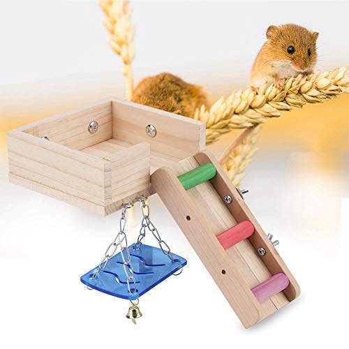 Mumusuki Hamster Holzspielzeug Niedliche Holz Haustiere Haus Kleintier Eichhörnchen Maus Leiter Dachboden Schaukel Käfig Spielzeug Set(Mehrfarbig) von Mumusuki