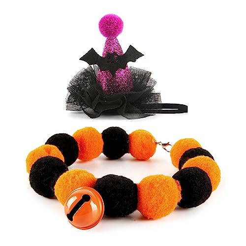 Halsketten für Damen, lustiger Kürbis-/Fledermaus-Hut für Katzen, Halloween, schelmische, Partyhut, Haustier, Winter, hält warm mit Pompons, Halskette von Mumuve