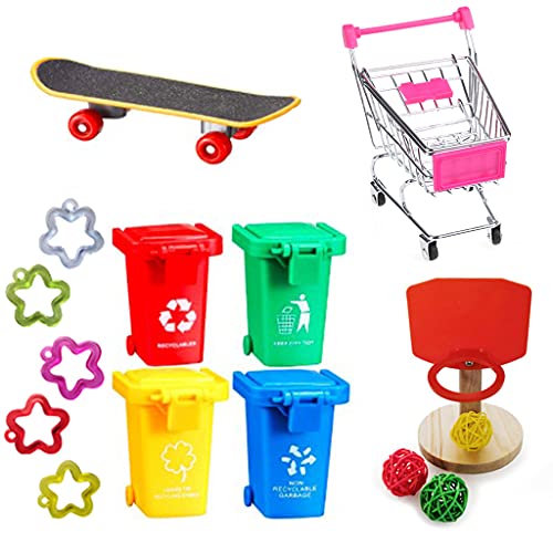 Mumuve Vogel-Trainingsspielzeug-Set, Skateboard, Mülleimer, Basketballkorb, Spielzeug, Einkaufswagen, Vogelfutter-Spielzeug von Mumuve