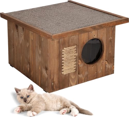 MUNTEL Katzenhaus Outdoor Winterfest, Katzenhaus Isoliert, Clawsable, Holz Outdoor, Katzenhütte 49,5 x 58 x 36 cm von Muntel