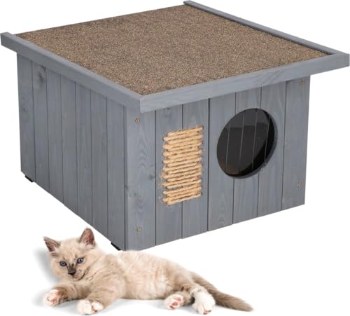 MUNTEL Katzenhaus Outdoor Winterfest, Katzenhaus Isoliert, Clawsable, Holz Outdoor, Katzenhütte 49,5 x 58 x 36 cm von Muntel