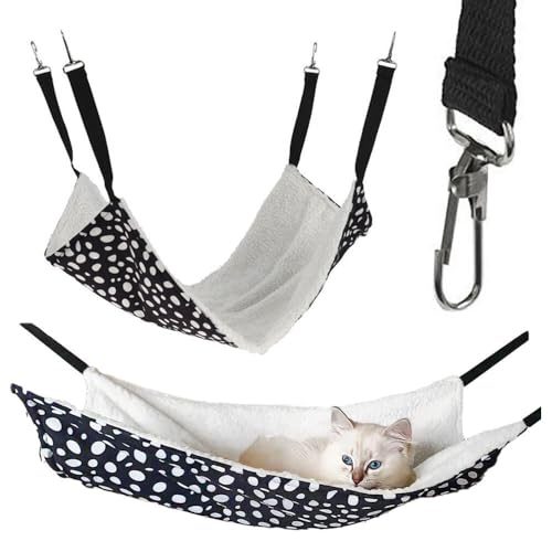 Murago - Hängematte für Katzen ca.50x34cm - Kleintiere Katzenhängematte Liegeplatz Schlafplatz Katzenschaukel Katzenbett hängend mit Metallhaken Plüsch Schwarz weiß Katzenkorb flauschig Murago - Hängematte für Katzen ca.50x34cm - Kleintiere Katzenhängematte Liegeplatz Schlafplatz Katzenschaukel Katzenbett hängend mit Metallhaken Plüsch Schwarz weiß Katzenkorb flauschig von Murago