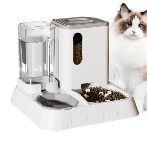 Murman Automatischer Futter- und Wasserspender für Katzen & kleine Hunde, 2 in 1, 2,2 Liter Futter, 1,3 Liter Wasser, Grau von Murman