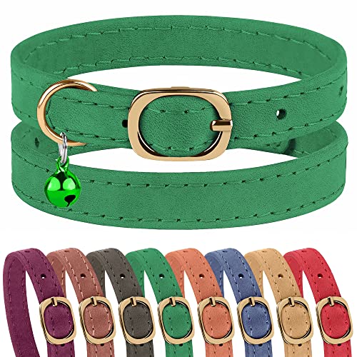 Murom Katzenhalsband, verstellbar, weich, echtes Leder, für Katzen, Kätzchen, Welpen, kleine Hunde (grün) von Murom