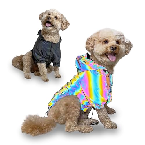 Murphy's Space Gear Space Cadet's holografische Regenjacke für kleine Hunde, reflektierender, wasserabweisender Hunde-Regenmantel, verstellbare Kordelzüge, hochwertige, stilvolle Welpenjacke (XXXL) von Murphy's Space Gear