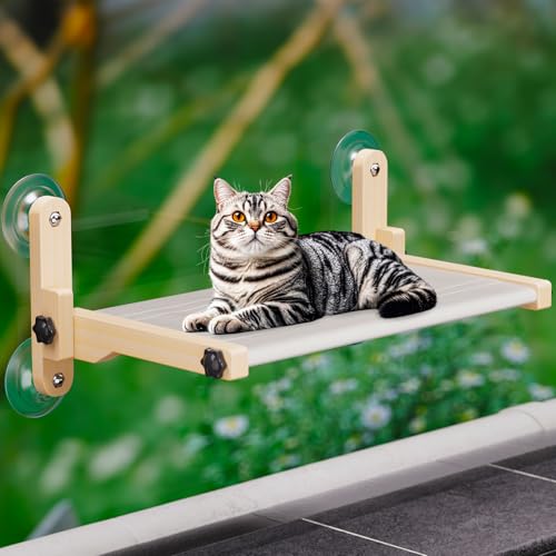 Offizielle Katzen-Fensterstange, schnurlos, massives Gummibaumholz, Katzenfenster-Hängematte mit 4 starken Saugnäpfen und weichem Pad, Katzenfensterbett, langlebig und faltbar, Katzenfensterregal, Offizielle Katzen-Fensterstange, schnurlos, massives Gummibaumholz, Katzenfenster-Hängematte mit 4 starken Saugnäpfen und weichem Pad, Katzenfensterbett, langlebig und faltbar, Katzenfensterregal, von MuseGlot