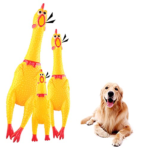 3 x Huhn, lustiges Hundespielzeug, Gummi, quietschend, Huhn, zum Stressabbau, gelb von Musolaree