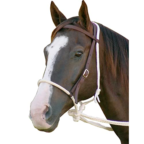 Mustang Breaking Hackamore Zaumzeug für Pferde, langlebig, gebisslos, mit 1,2 cm Seil-Nasenriemen, 1,9 cm Kopfstütze und flach geflochtenen Zügeln von Mustang