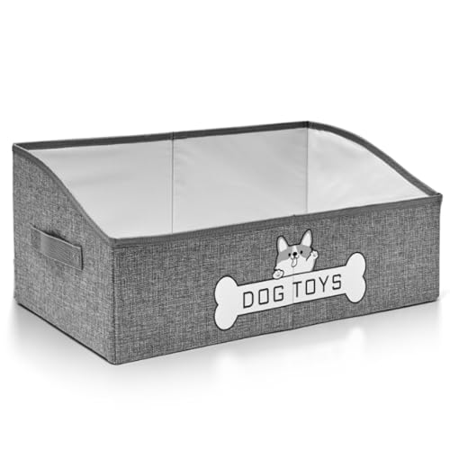 Mutiearo Hundespielzeugkorb groß, Hundespielzeugkorb mit Doggy Grafik, Verwendet zur Aufbewahrung von Hundespielzeug, Hundebedarf, Hundefutter (Grau) von Mutiearo