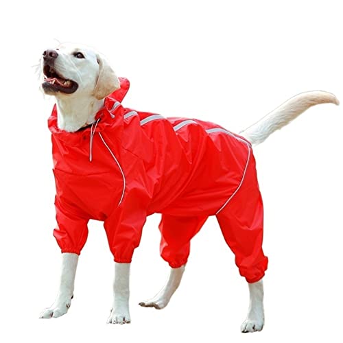 Muyin Hunde-Regenmantel mit Kapuze, reflektierend, wasserdicht, mit Reißverschluss, verstellbar, Farbe: Rot, Größe 3XL von Muyin