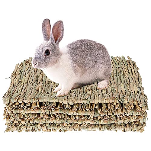 Kaninchen-Grasbett, natürliche Heumatten, handgewebte Strohmatten für Kaninchen, Hamster, 6 Stück, L von Muzboo