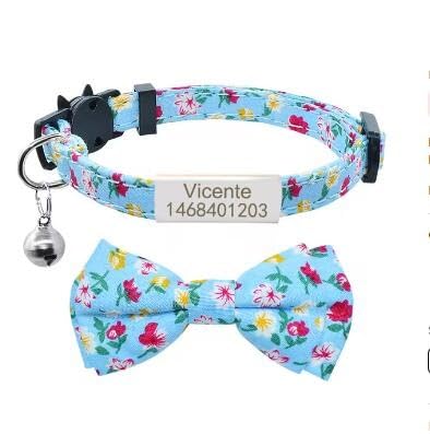 Bedrucktes Katzenhalsband Mit Fliege,Personalisiertes Namensschild,Katzenhalsband,Individuelle Gravur,ID-Namensschild,Niedliche Schleife,Katzenhalsband-Halskette,Silberblau,S(20cm-28cm) von Muziner