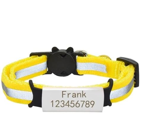 Benutzerdefinierte Reflektierende Namensschild Katze Kragen Glocke Personalisierte Sicherheit Nylon Graviert ID Namensschild Katze Kragen Halskette Haustier Kätzchen Kragen,Gelb,S (20cm - 32cm) von Muziner
