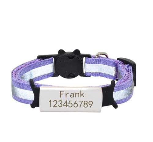 Benutzerdefinierte Reflektierende Namensschild Katze Kragen Glocke Personalisierte Sicherheit Nylon Graviert ID Namensschild Katze Kragen Halskette Haustier Kätzchen Kragen,LILA,S (20cm - 32cm) von Muziner