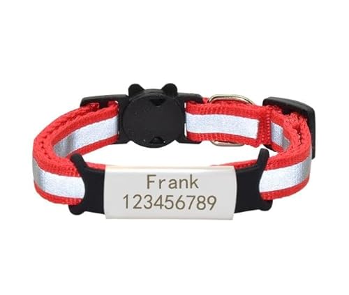 Benutzerdefinierte Reflektierende Namensschild Katze Kragen Glocke Personalisierte Sicherheit Nylon Graviert ID Namensschild Katze Kragen Halskette Haustier Kätzchen Kragen,Rot,S (20cm - 32cm) von Muziner
