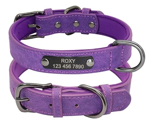 Benutzerdefiniertes Hundehalsband,Personalisiertes Halsband Für Kleine Hunde,Graviertes Welpen-Haustier-ID-Tag-Halsband,Haustierprodukte Für Französische Bulldogge Und Mops,Purple,L von Muziner