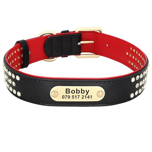 Benutzerdefiniertes Hundehalsband,Personalisiertes Haustier-ID-Halsband,Gepolsterte Gravur,Kristallhalsbänder,Verstellbar Für Kleine,Mittelgroße Und Große Hunde,Schwarz,XL von Muziner