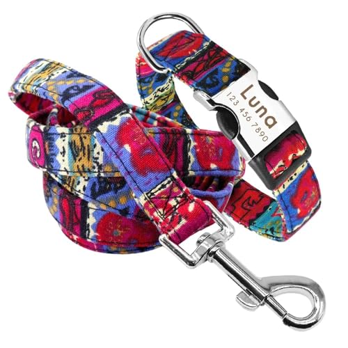 Drucken Sie EIN Individuelles Hundehalsband-Leinen-Set Mit Personalisierten Hundehalsbändern Und Leine. Gravieren Sie Die Namensleine Für Kleine,Mittelgroße Und Große Hunde,Rotes Set,L von Muziner