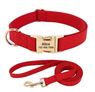 Graviertes Hundehalsband,Leine,Haustierhalsbänder Und Leine-Set,Halskette,Individueller ID-Name Für Kleine,Mittelgroße Und Große Hunde,Rot,M von Muziner