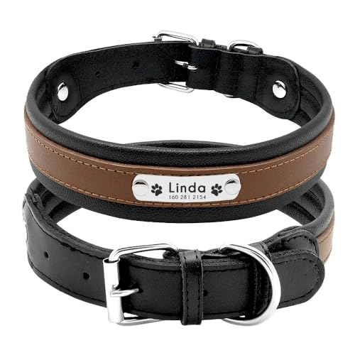 Großes Hundehalsband,Personalisiertes Haustiernamen-ID-Halsband,Gepolstert,Individuell Für Mittelgroße Und Große Hunde,Brown,L von Muziner