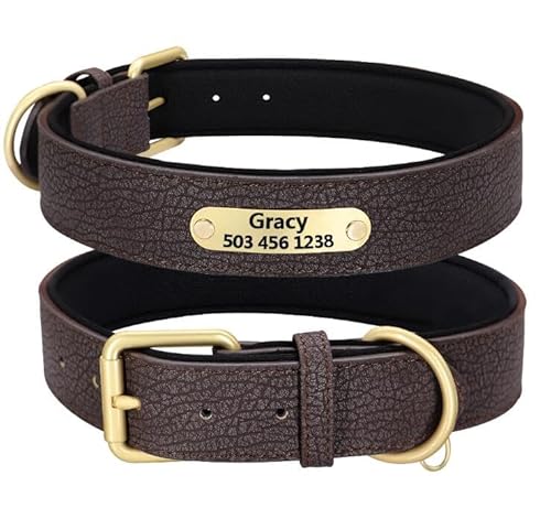 Hundehalsband,Personalisierte Hundehalsbänder Mit Namen,Gepolsterte Hundehalsbänder,Verstellbar,Für Kleine,Mittelgroße Und Große Hunde,Braun,2XL von Muziner