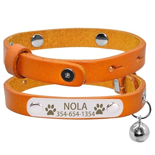 Katzenhalsband,Personalisiertes Namensschild,Weiches,Langlebiges Katzenhalsband,Glöckchen-Halskette,Individuell Graviertes Namensschild,Kätzchenhalsband,Orange,M(20cm-26cm) von Muziner