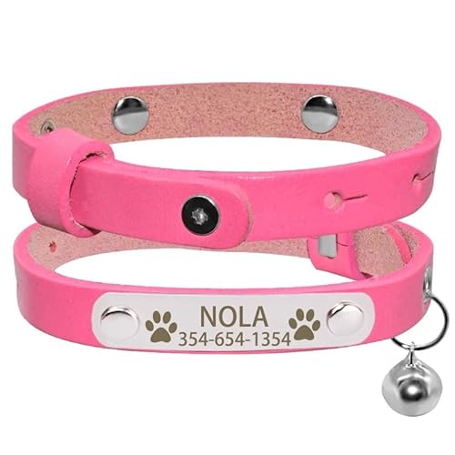 Katzenhalsband,Personalisiertes Namensschild,Weiches,Langlebiges Katzenhalsband,Glöckchen-Halskette,Individuell Graviertes Namensschild,Kätzchenhalsband,Rosa,S(16cm-22cm) von Muziner