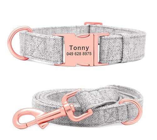 Maßgeschneidertes Hundehalsband Aus Tweed,Personalisiertes Hundehalsband,Haustierleine,Graviertes Haustier-Namensschild,Haustierhalsbänder Für Kleine,Mittelgroße Und Große Hunde,3,M von Muziner