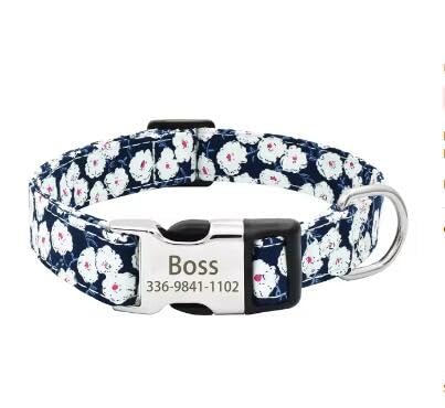 Personalisiertes,Verstellbares Blumen-Hundenamenshalsband Mit Gravierter Schnalle,Individuelles Weiches Blumen-Hundehalsband Für Kleine,Mittelgroße Und Große Hunde,Blau-2,S(24cm-35cm) von Muziner