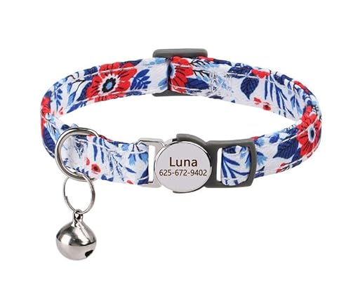 Personalisiertes Bedrucktes Katzenhalsband,Verstellbare Kätzchen-Welpenhalsbänder Mit Eingraviertem ID-Namensschild,Glocke,Anti-Verlust-Katzenhalsbänder,Blau,S (20–30 cm) von Muziner