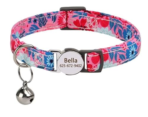 Personalisiertes Bedrucktes Katzenhalsband,Verstellbare Kätzchen-Welpenhalsbänder Mit Eingraviertem ID-Namensschild,Glocke,Anti-Verlust-Katzenhalsbänder,Rosa,S (20–30 cm) von Muziner