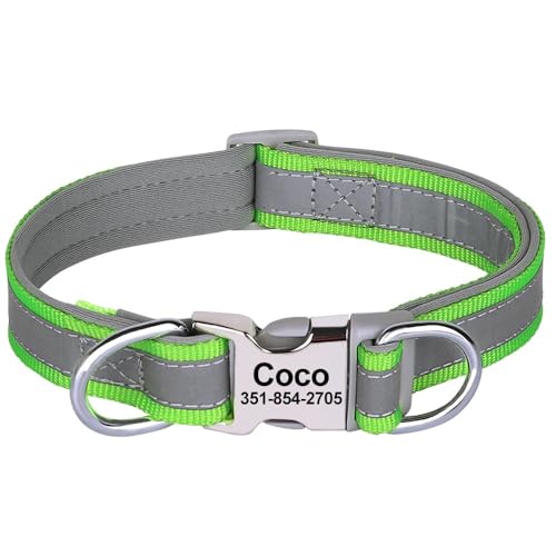 Personalisiertes Hundehalsband,Individuelle ID-Halsbänder,Langlebiges Nylon-Welpenhalsband,Verstellbar Für Kleine,Mittelgroße Und Große Hunde,Grün,L von Muziner