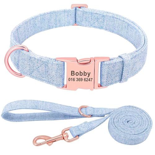 Personalisiertes Hundehalsband,Individuelles Nylon-Hundehalsband Mit Gravierter Namens-ID,Verstellbar Für Kleine,Mittelgroße Und Große Hunde,Chihuahua,Blaue Kragenleine,S von Muziner
