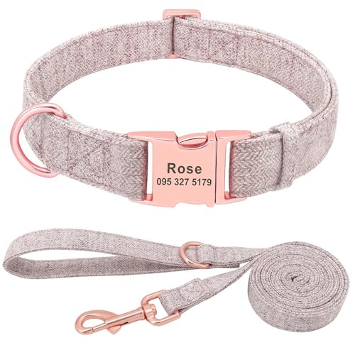 Personalisiertes Hundehalsband,Individuelles Nylon-Hundehalsband Mit Gravierter Namens-ID,Verstellbar Für Kleine,Mittelgroße Und Große Hunde,Chihuahua,Braune Kragenleine,S von Muziner